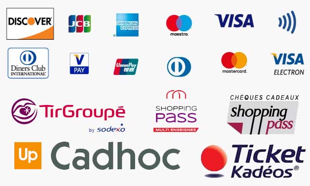 logo JCB Discover Americain Express Master Card Visa Diners Club PAY UnionPay tirgroupe shoppingpass cadhoc ancv kados